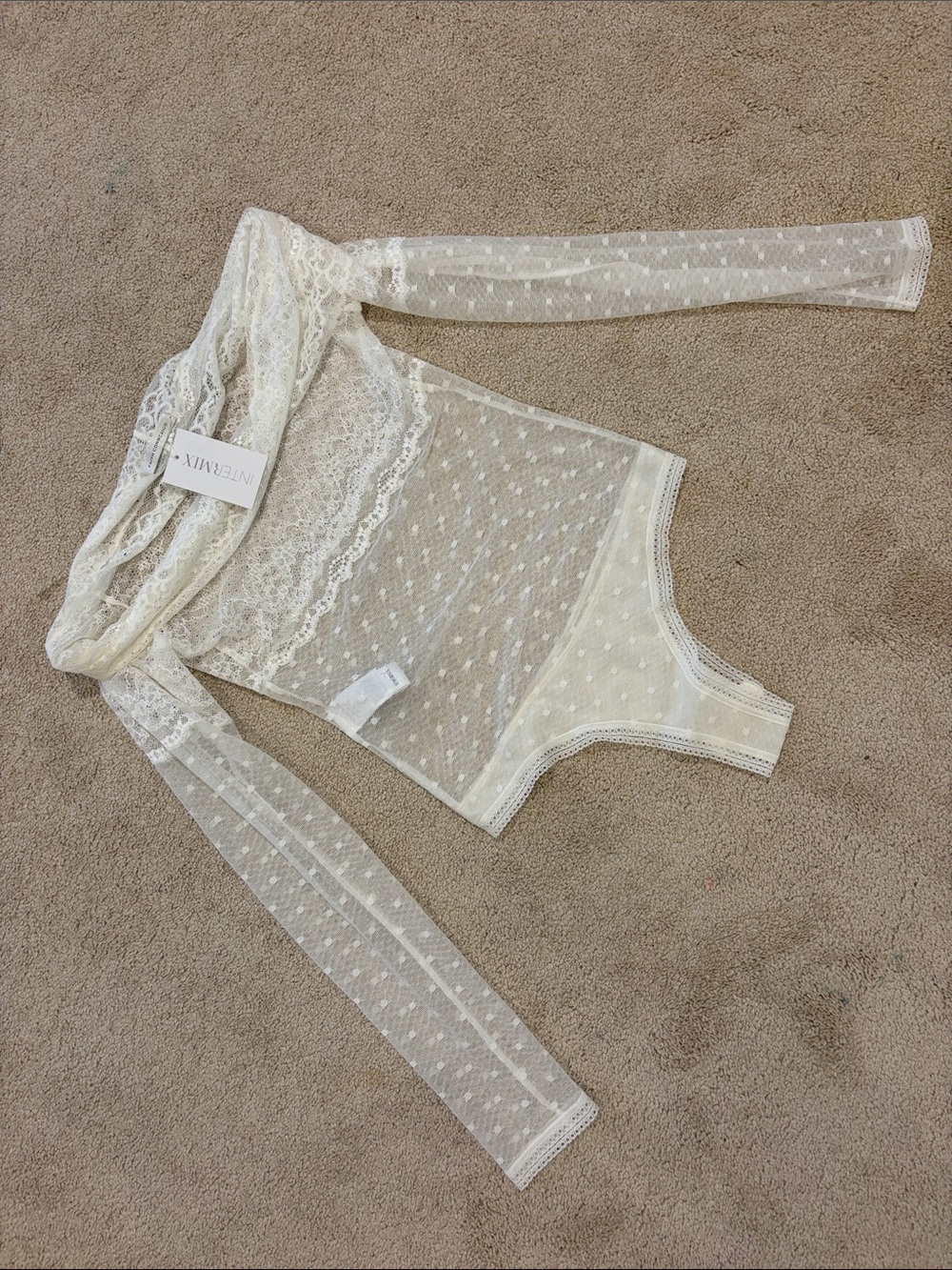 Faith Connexion Ivory Sheer Lace Long-Sleeve Bodysuit
